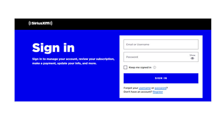 sirius xm login